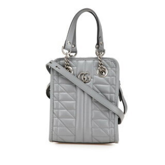 Gucci GG Marmont Quilted Shoulder Bag Gray Leather - Picture 1 of 8
